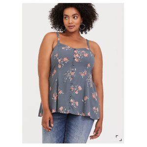 Torrid Stone Gray Floral Beorgette Button Cami